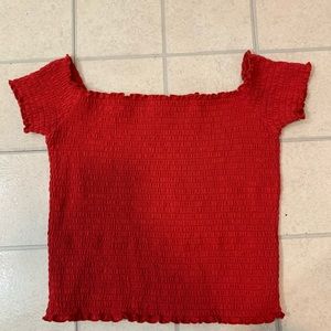 red off the shoulder top